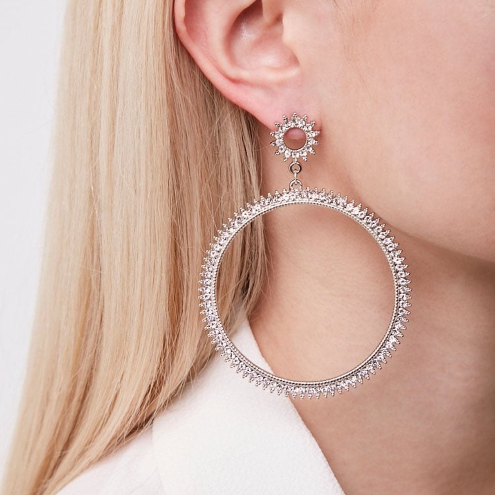 Rhinestone Drop Hoop Earrings